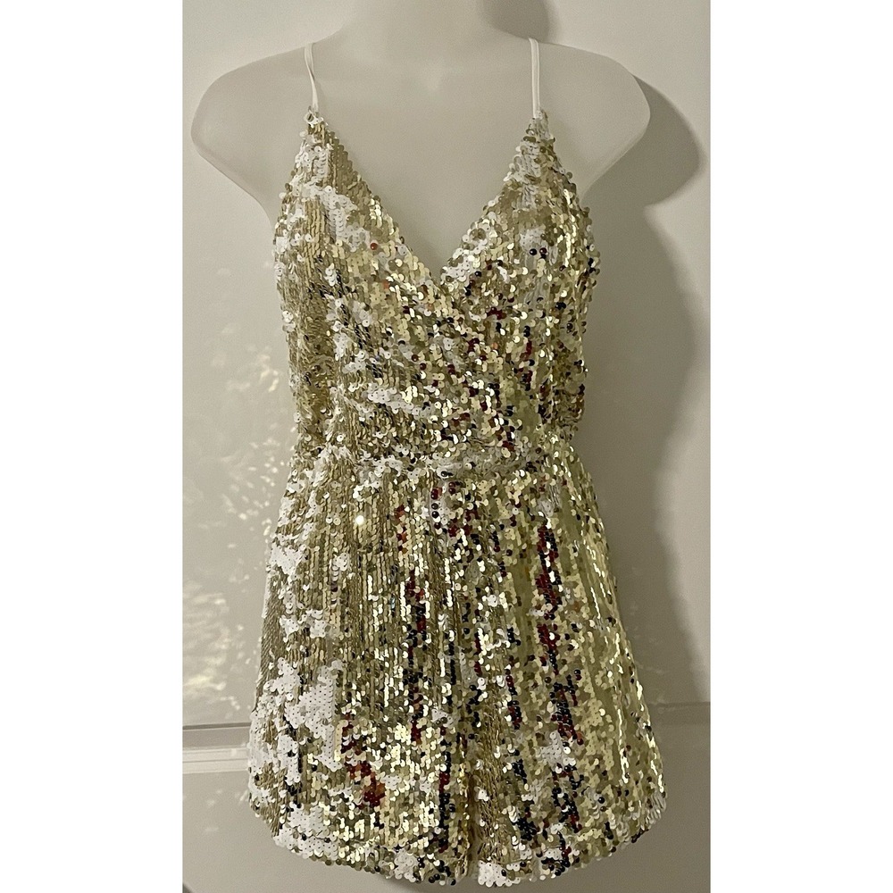 L'Atiste Formal Romper Womens Gold Party Club Sequin Size Small S Bachelorette‎ - Picture 7 of 9